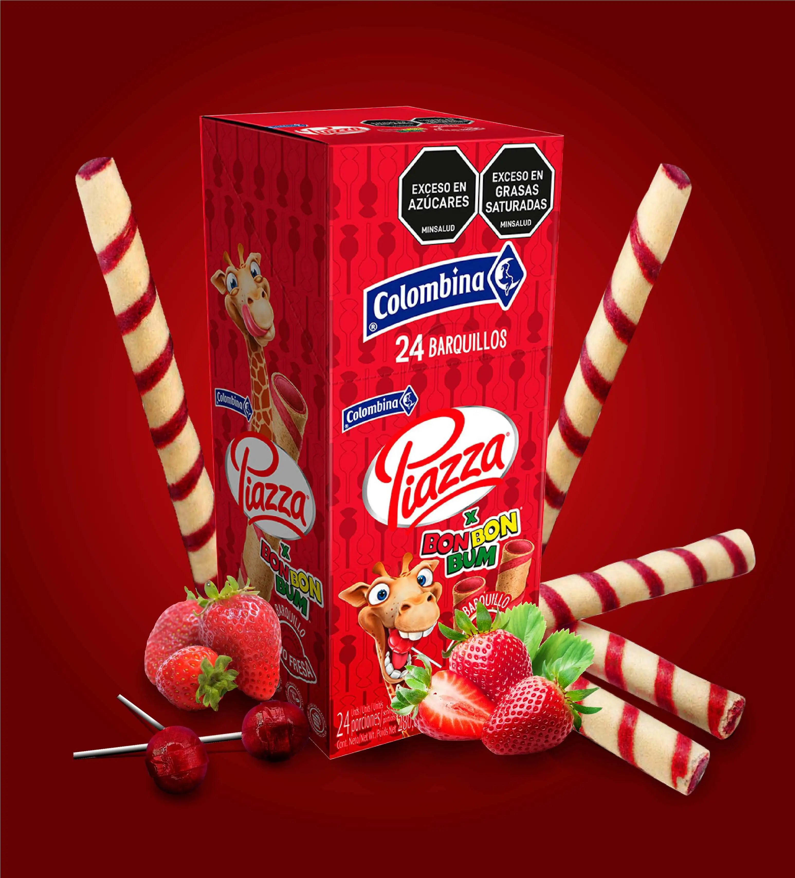 Caja Barquillos Piazza nuevo Sabor a Bon Bon Bum de Fresa