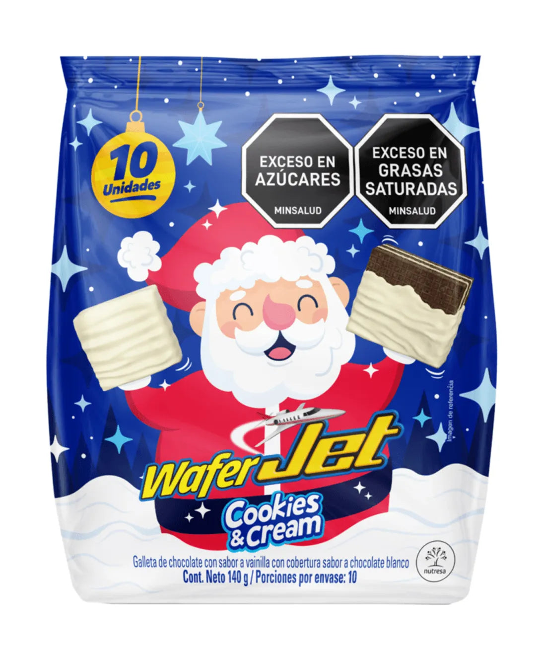 WAFER JET COOKIES AND CREAM  NAVIDAD BOLSA *10